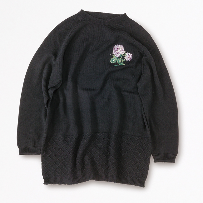 ホールガーメント刺繍セーター (A)ブラック M-L