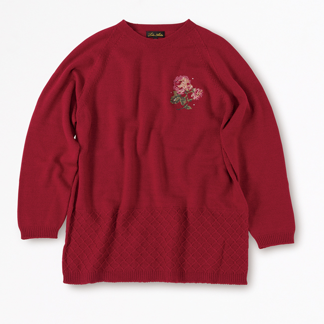 ホールガーメント刺繍セーター (B)ワイン M-L